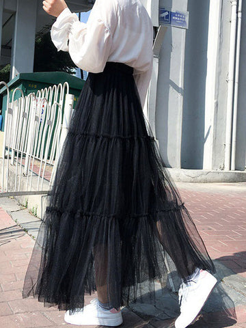 Airchics Jupe Plissée Trapèze Mi-longue En Maille Bouffante